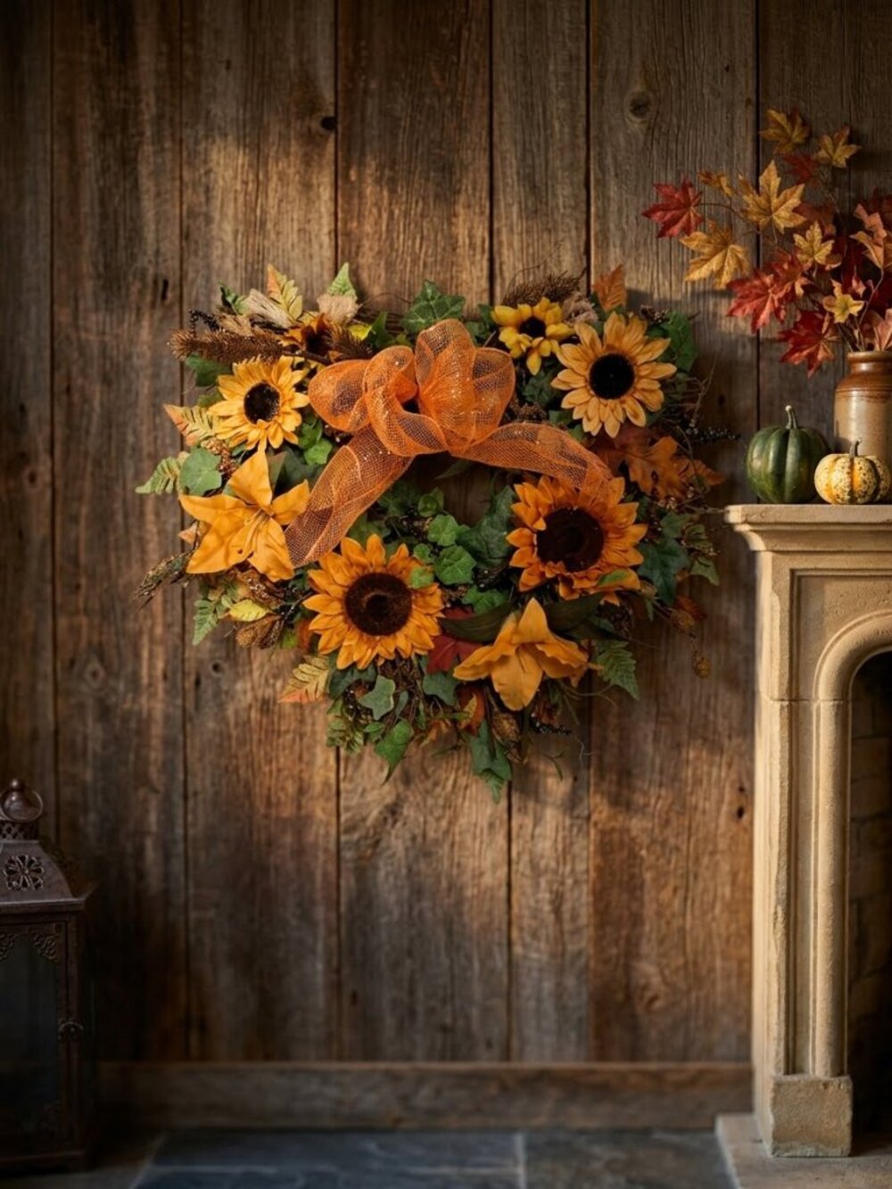 Handmade Fall Heart Shaped Sunflower Wreath - Autumn Decor (A)